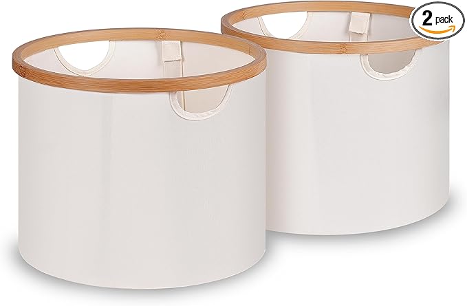 efluky Storage Baskets for Organizing, Fabric Storage Bins with Bamboo Handles, Collapsible Storage Baskets for Shelves and Closet,Medium, Beige Set of 2-Ruum Studio Home