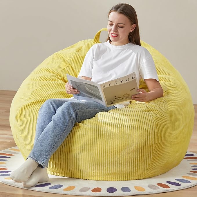 Hobestluk 3.5FT Bean Bag Chair Adult Bean Bag Chair Large Bean Bag Chair with Filler Included Teardrop Bean Bag with Removable Cover for Bedroom Living Room - (Large, Yellow)-Ruum Studio Home