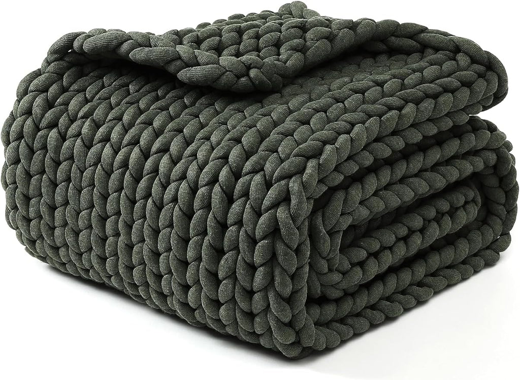 YnM Chunky Throw Blanket, Medium-Weight, Hand Knitted, Skin Friendly, Ventilated and Breathable, Machine Washable, Home Décor Piece for Couch, Sofa and Bed (Olive, 40x50 Inch)-Ruum Studio Home
