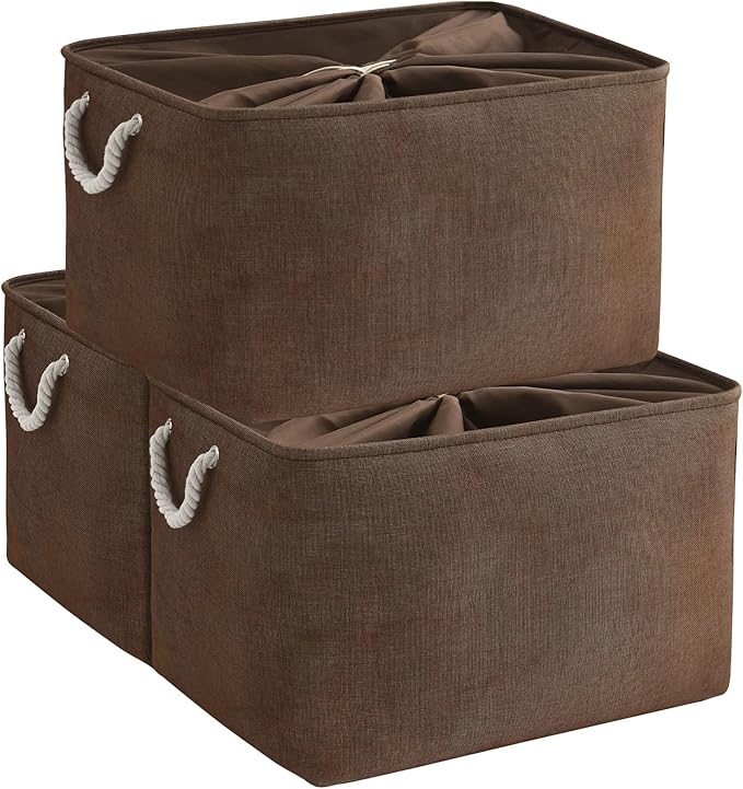 TheWarmHome Organization and Storage for Organizing - Extra Jumbo 3 Pack 20.5x15.7x13.8 inch Fabric Storage Bin for Shelves, Storage cubes for Decorative Shoes Towel Blanket Closet (Brown)-Ruum Studio Home