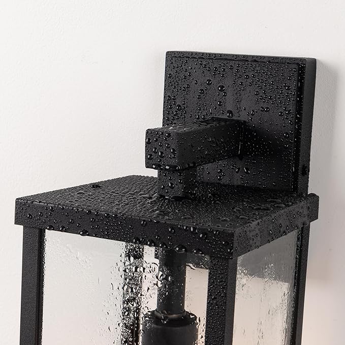 mirrea 18" Classic Outdoor Wall Sconce 1 Light in Matte Black Rectangular Metal Frame and Clear Glass Shade Waterproof Porch Light Patio Light Pack of 2-Ruum Studio Home