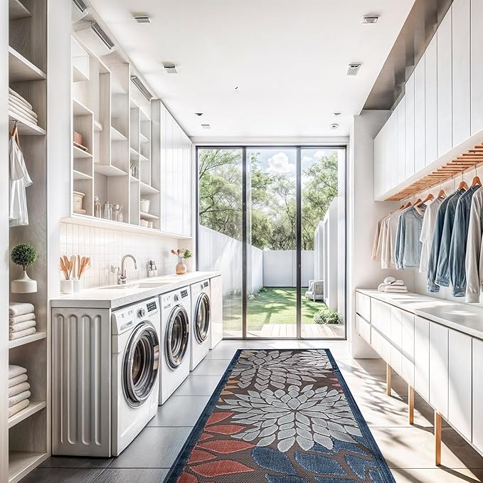 Beverly Rug Outdoor Runner Rug 2x7 Modern Floral Tropical Area Rugs for Indoor and Outdoor Patio Easy to Clean Non Shedding Living Room Porch Garden Washable Outside Carpet (2 x 7 Brown)-Ruum Studio Home