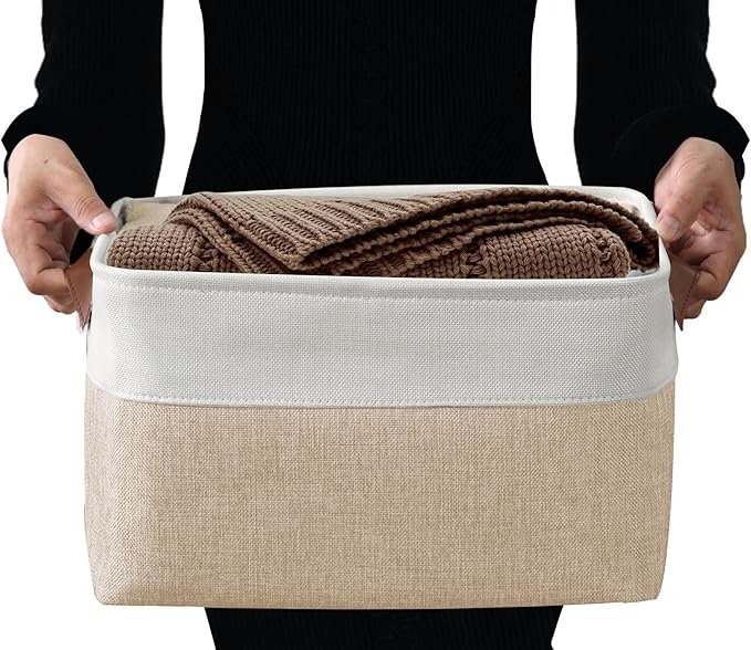 DECOMOMO Storage Baskets for Shelves - Fabric Closet Organizers and Storage Bins, Perfect Baskets for Organizing Closet Toys Nursery (Beige and White, XL - 3 Pack)-Ruum Studio Home