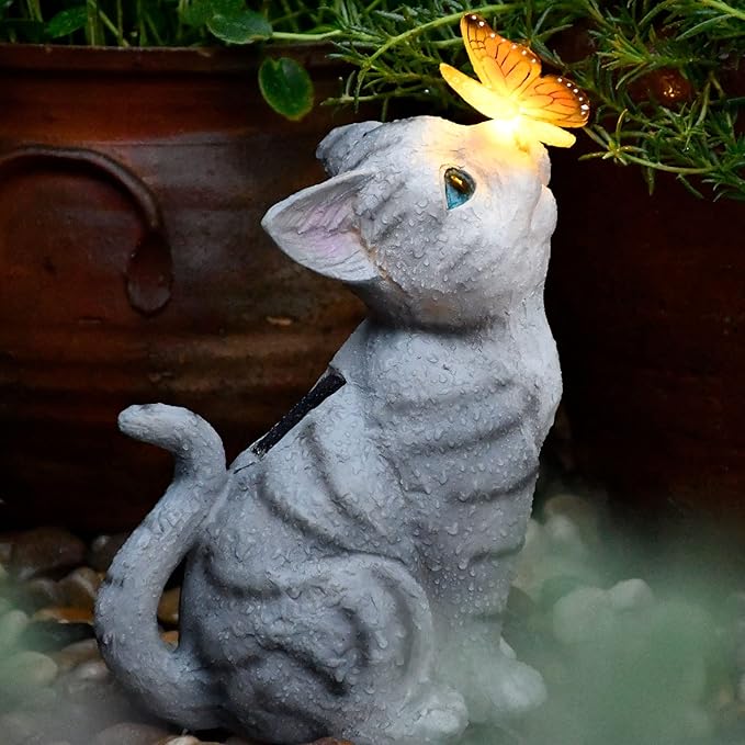 Cat Garden Figurines Outdoor Decor Solar Statue with LED Lights for Patio Lawn Yard Art Decoration Housewarming Garden Gift-Ruum Studio Home