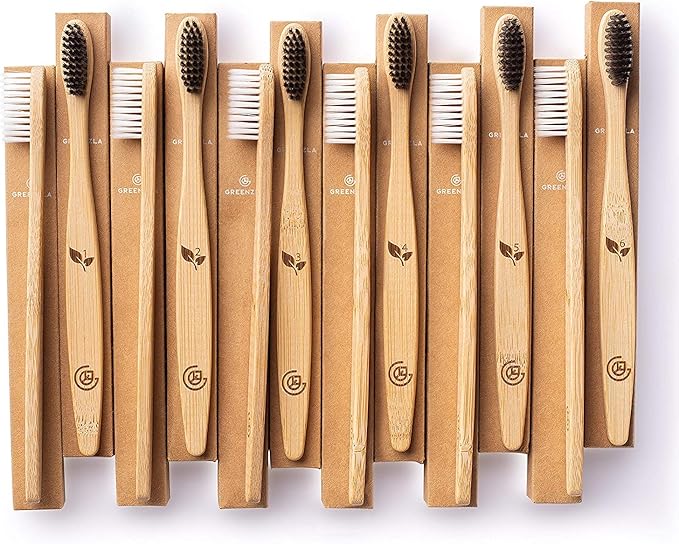 Greenzla Bamboo Toothbrushes for Adults – 12 Pack Wooden Toothbrush Set with Charcoal-Infused Soft Bristles, Natural Oral Care for Daily Use-Ruum Studio Home