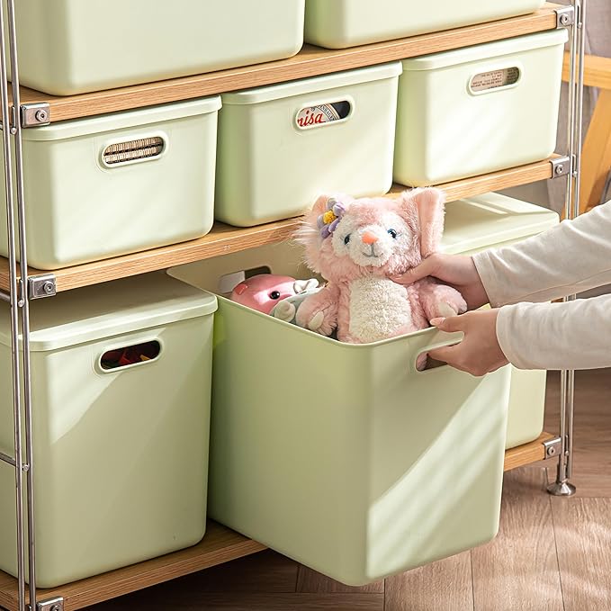 4 pack large plastic White storage bins Baskets, Toy Box Chest with Lids and Handle，Organizer Containers for Baby，Kids,snacks,Nursery，Shelves，Playroom, Bedroom，Office,Closet，home-Ruum Studio Home
