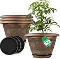 14 Inch Large Planter Pot for Plants Indoor Outdoor, 4 Pack Plastic Flower Pots with Drainage Hole & Tray, Modern Decorative Garden Pot with Saucer, Plant Container for House-Ruum Studio Home