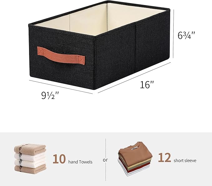 linen closet organizers and storage, 3 Pack Large Storage Baskets, Washable, Clothing Storage Bins with Handle, Closet Organizer for Storage Sweater,Sheets (Black, 16"x9½"x6¾")-Ruum Studio Home