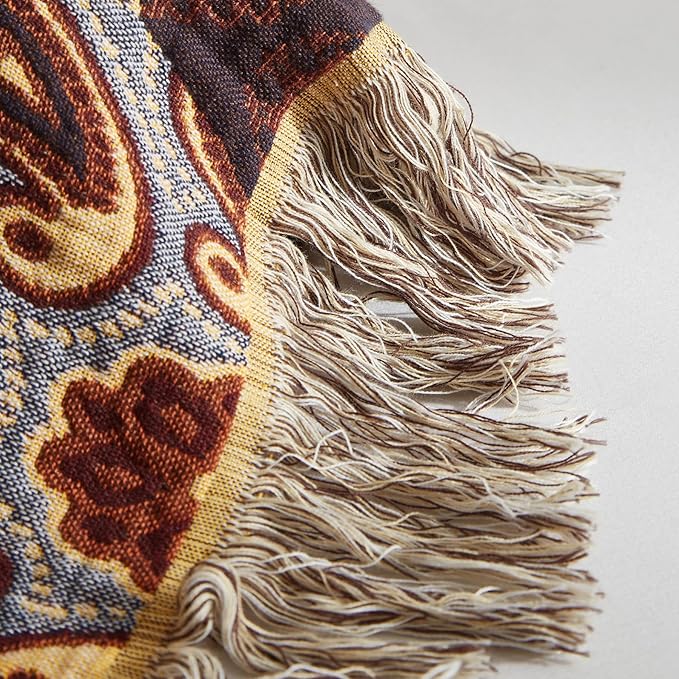 Boho Throw Blanket for Couch Sofa Bed, 100% Cotton Woven Quilt with Tassel 60”x80”, Super Soft Muslin Blanket with Patchwork Printed, Decorative Reversible Bed Blanket/Cover for All Seasons-Ruum Studio Home