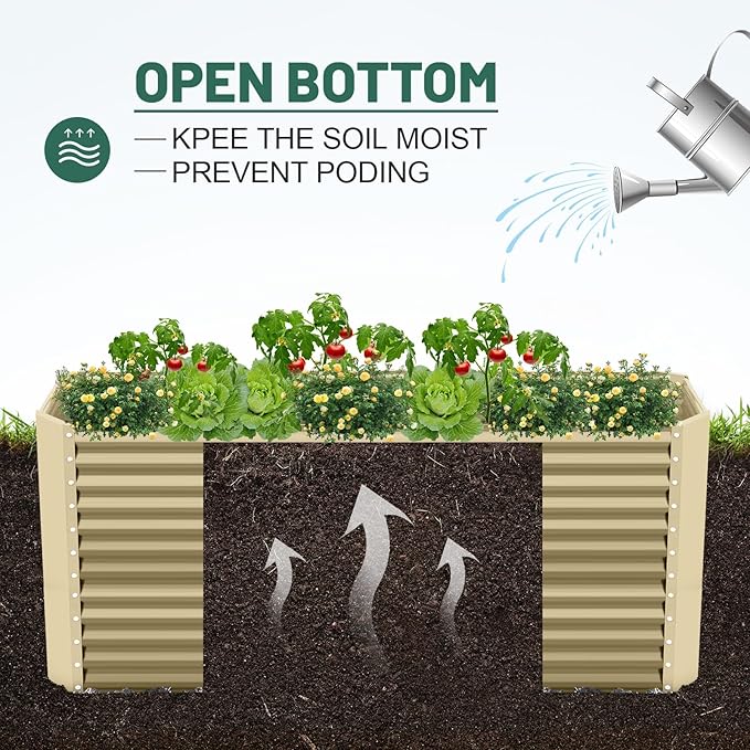 Land Guard 8x4x3ft Rectangular Galvanized Raised Garden Beds, Large-Capacity Metal Planter Box Outdoor, Durable Deep Raised Garden Bed 3ft Tall, Raised Beds for Gardening Vegetables, Cream Yellow-Ruum Studio Home