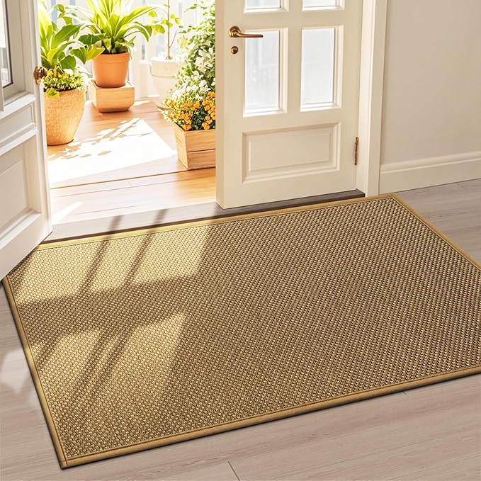 LEKEEPGO Door Mat 36"x59", Non Slip Door Mat Indoor Entrance, Rubber Backing Front Indoor Door mat Washable Absorbent Low-Profile Entryway Entry Resist Dirt Inside Door Mats, Light Brown-Ruum Studio Home
