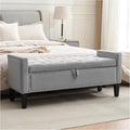 Storage Ottoman Bench, Velvet Upholstered Footstool for Bedroom and Living Room, Tufted Seat with Storage, Wooden Legs & Metal Rivets, Grey-Ruum Studio Home