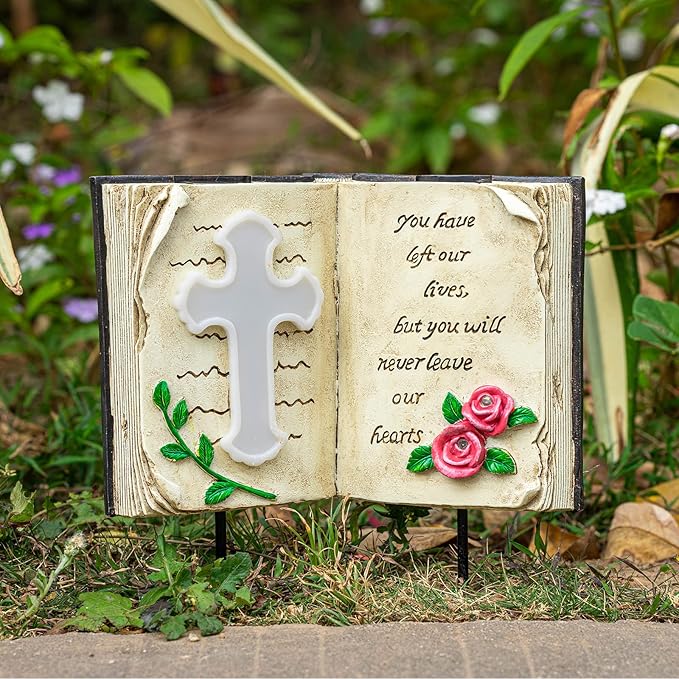 Outdoor Solar Bible Cross Garden Stakes Lights, Waterproof Memorial Grave Decorations Gifts for Cemetery Outdoors Lawn Yard Home Patio Decor-Ruum Studio Home