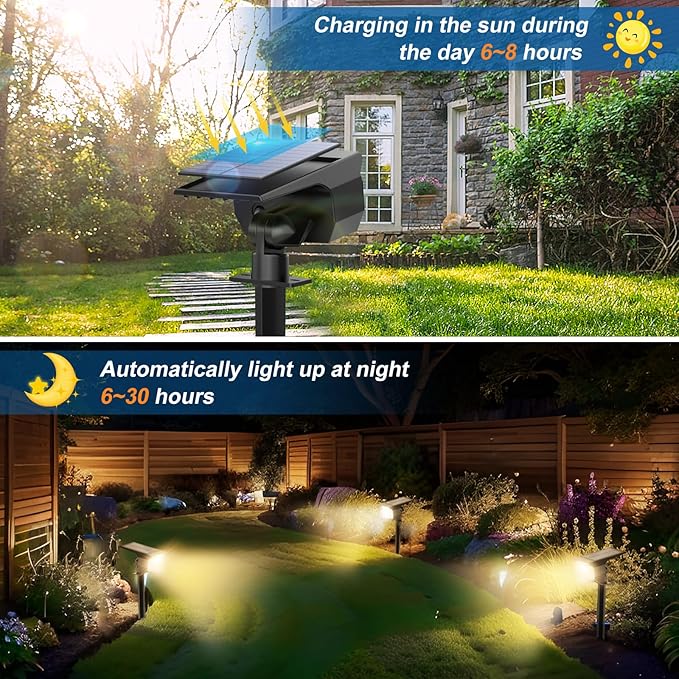 Solar Spot Lights Outdoor Waterproof IP65, 6 Pack Landscape Spotlights with 46 LEDs, 3 Modes Auto On/Off Solar Powered Flood Lights for Outside Pathway, Yard, Garden, Walkway (Warm White)-Ruum Studio Home