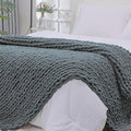 Bigacogo Chunky Knit Throw Blanket for Couch, 51x63 inches, 100% Hand Knitted with Thick Jumbo Chenille Yarn, Cozy Soft Large Rope Knot Cable Crochet Blankets for Sofa Bed Living Room, Iron Gray-Ruum Studio Home