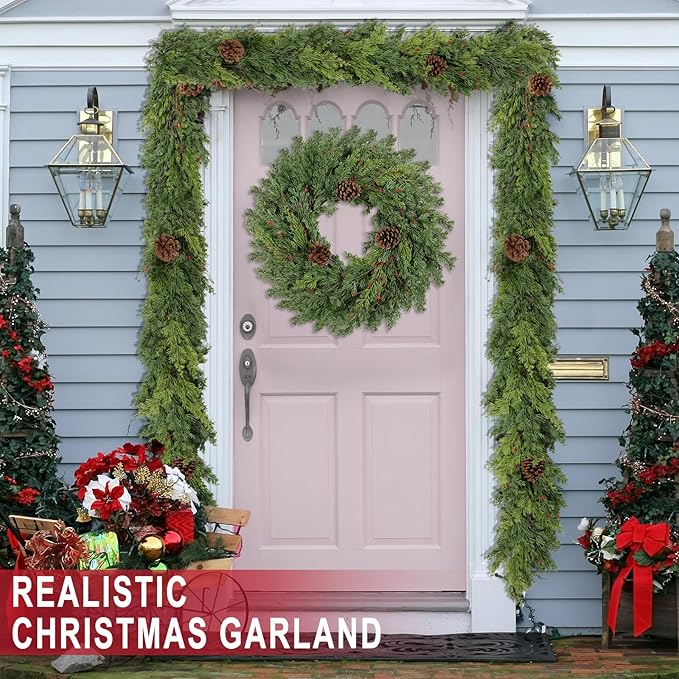 6 Ft Real Touch Christmas Garland Indoor with Pine Cone,Thick and Lush，Soft Bendable Mantle Garland Christmas, Lifelike Cedar Garland, Christmas Garland for Mantle,Indoor Christmas Decorations-Ruum Studio Home