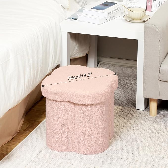 B FSOBEIIALEO Storage Ottoman Cube, Flowers Shaped Ottomans with Storage Foot Stool Footrest for Lving Room, Boucle Ottoman Seat for Dorm Room,Faux Teddy Fur, Pink 12.6"x12.6"x12.6"-Ruum Studio Home