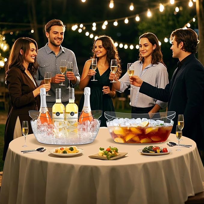 Ice Buckets for Parties,Ice Bucket Bowls of 2pcs with Scoops(2pcs)&Metal Wine Bottle Opener,5.5L Large Clear Acrylic Ice Champagne Buckets Tub for Parties,Mimosa Bar Supplies,Beer,Beverage&Drinks-Ruum Studio Home