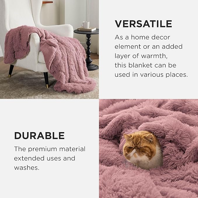 Bedsure GentleSoft Fluffy Dusty Pink Blankets Queen Size for Bed, Thick Sherpa Faux Fur Fleece Fuzzy Plush Winter Warm Soft Queen Blankets, Bedroom Decor Pink Gifts Cozy Gifts for Women Men, 90x90-Ruum Studio Home