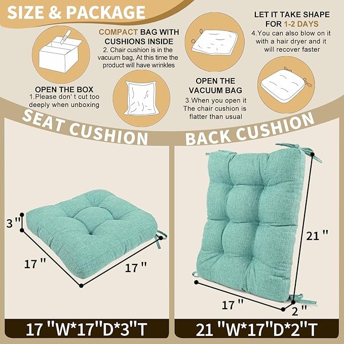 BUYUE Chair Cushion Set for Rocking Chair, Back Pillow & Seat Cushion with Ties, Original Woven Fabric Non-Slip Chair Pads for Elderly Sitting, Light Green-Ruum Studio Home