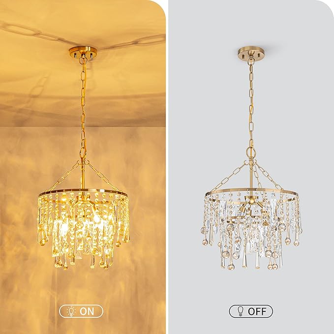 3-Lights K9 Crystal Chandeliers, Luxury Vintage Pendant Light Fixture for Dining Room, Living Room, D15*H20.4~66.8 inch (Adjustable), Clear Crystal & Gold Finish-Ruum Studio Home