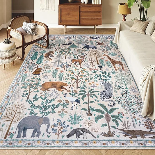 OJIA Jungle 8x10 Area Rugs for Living Room Bedroom Large Washable Rugs, Thin Modern Nursery Rug Non-Shedding Kids Playroom Rug Stain Resistant Large Carpet Neutral Rugs for Kids Room Dining-Ruum Studio Home