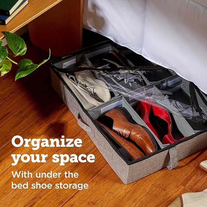 storageLAB Slim Under Bed Storage Containers, Closet Organizers with Sturdy Handles for Clothes, Comforters, and Accessories, Use Under or at the End of the Bed - 2 Pack, Adjustable Dividers, Grey-Ruum Studio Home