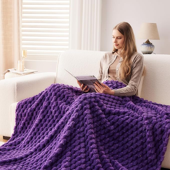 NEWCOSPLAY Super Soft Throw Blanket Purple Premium Silky Flannel Fleece 3D Clouds Stylish Jacquard Lightweight Bed Blanket All Season Use 350GSM (Purple, Throw(50"x60"))-Ruum Studio Home