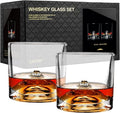Mount Fuji Heavy Crystal Whiskey Glasses Gift Set of 2, Thick Freezable Bourbon Glass 1lb Each, Premium Whiskey Gifts for Men, Frozen Crystal Chills Cocktails, 10 oz-Ruum Studio Home