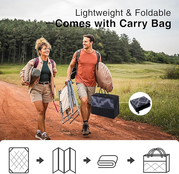 OLANLY Reversible Outdoor Rug 5x8 ft Clearance, Waterproof Outdoor Plastic Straw Rug with Interlacing Pattern, RV Mat for Patio, Camping, Balcony, Deck, Backyard, Black & Grey-Ruum Studio Home