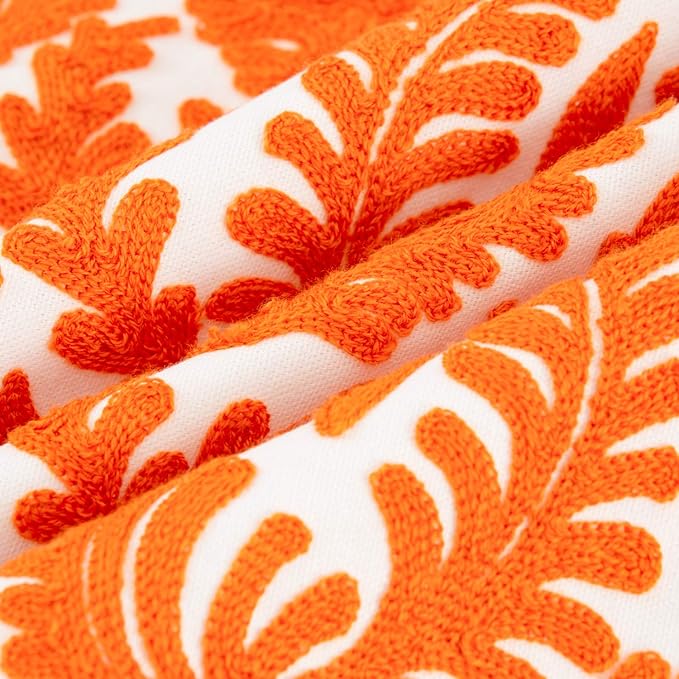 HWY 50 Orange Fall Decorative Throw Pillow Covers 18x18 Inch (1 Piece), Embroidered Cotton Farmhouse Cushion Cover Pillow Case for Sofa Couch Living Room Bed Bedroon, Floral Branches-Ruum Studio Home