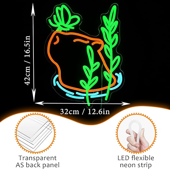 LISIGNVE Capybara Swim Neon Sign Butterfly Led Sign Dimmable Switch Cartoon Animal Neon Light Sign for Children’s Room Cute Capybara Neon Light for Bedroom Pet Shop Water Park Wall Decor-Ruum Studio Home