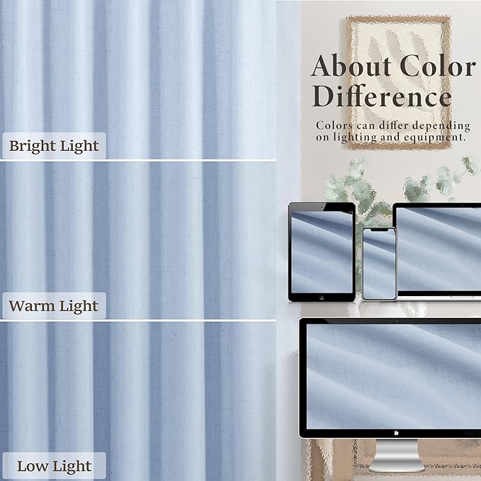 Light Blue Curtains 84 Inch Length for Bedroom 2 Panel Back Tab Pocket Pale Sky Colored Darkening Insulated Thermal Country Farmhouse Linen Blackout Curtain for Living Room Black Out Long Drape Window-Ruum Studio Home