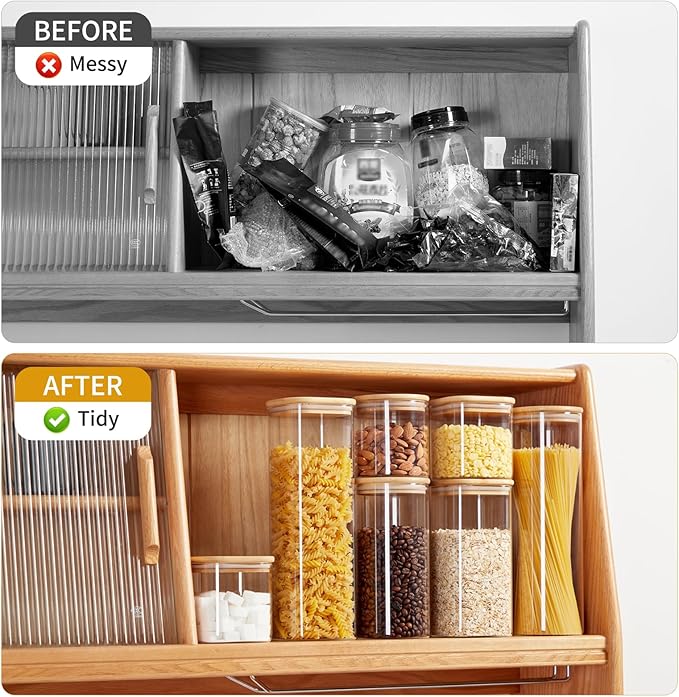 Glass Food Storage Jars with Lids[Set of 5], Perfect for Pasta, Cookies, Nuts, Coffee, Cereal, Flour, and More, Organize Your Kitchen and Pantry with these BPA-Free Glass Canisters-Ruum Studio Home