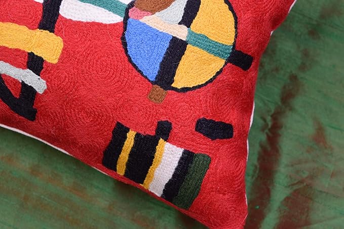 Lumbar Kandinsky Red Modern Pillow Cover Counterweights Mid Century Chair Cushions Red Abstract Pillowcase Red Contemporary Pillowsham Couch Cushions Handmade Wool Size 14x20-Ruum Studio Home