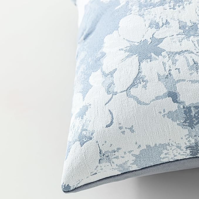 Jacquard Throw Pillow Covers 12x20 Inch Set of 2 - Vintage Floral Boho Pillow Cases with Botanical Pattern | Farmhouse Decor for Couch Living Room | Soft Textured Neutral Trio Dusty Blue 12" x 20"-Ruum Studio Home