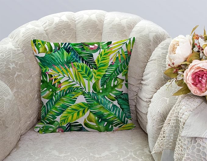 TSSOHU Orange Leaves Outdoor Throw Pillow Cover - Green Tropical Palm, Banana Leaves Decorative Cushion Cases - Farmhouse Style Home Decor for Couch - 18x18 inch-Ruum Studio Home