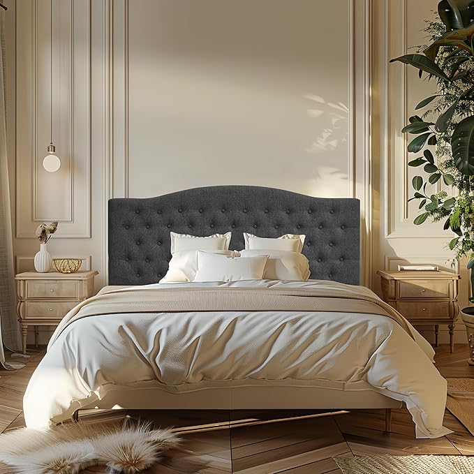 Linen Upholstered Headboard Queen/Full Size Latest Model Wall Mount, Bed Frame Mount, Featuring High-Density Sponge Padding, Luxury Texture Easy Assembly Comfort and Style-Dark Gray-Ruum Studio Home