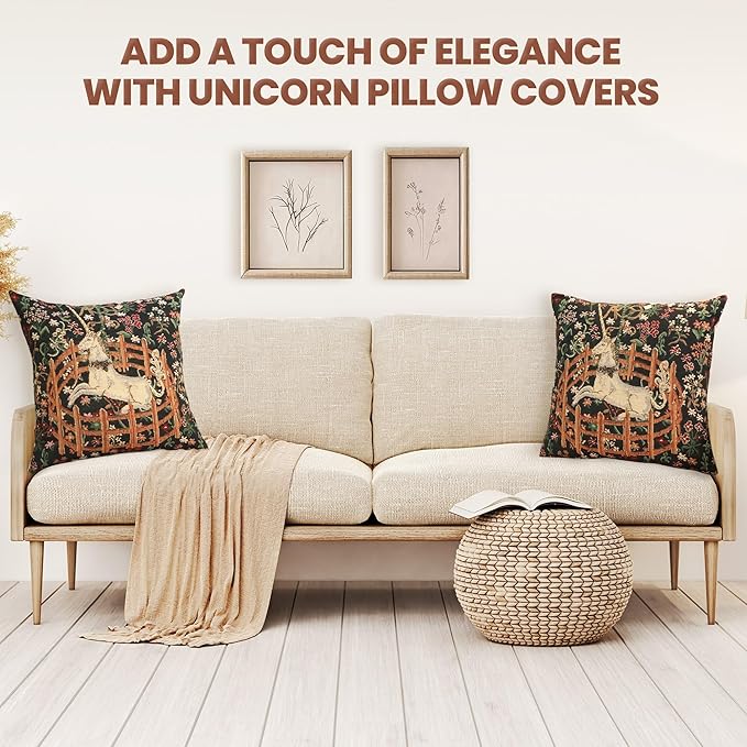 Charlotte Home Furnishings Couch Pillow Covers 16X16 in, Unicorn Decorative Throw Pillow Covers, Belgian Square Tapestry Cushion Case, Living Room Bed Sofa Home Decor, Soft Cotton Jacquard Woven-Ruum Studio Home