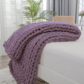 Bigacogo Chunky Knit Throw Blanket for Couch, 40x60 inches, 100% Hand Knitted with Thick Jumbo Chenille Yarn, Cozy Soft Large Rope Knot Cable Crochet Blankets for Sofa Bed Living Room, Winter Grape-Ruum Studio Home