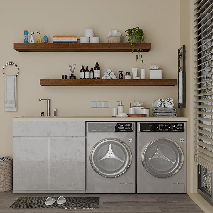 IAE Walnut Floating Wall Shelves 55 inch, Bathroom Shelves Wall Mounted,Invisible Shelves Floating Kitchen Shelves,Wooden Wall Shelves with Brackets for Living Room Wall Mounted,Easy Install,Set of 2-Ruum Studio Home