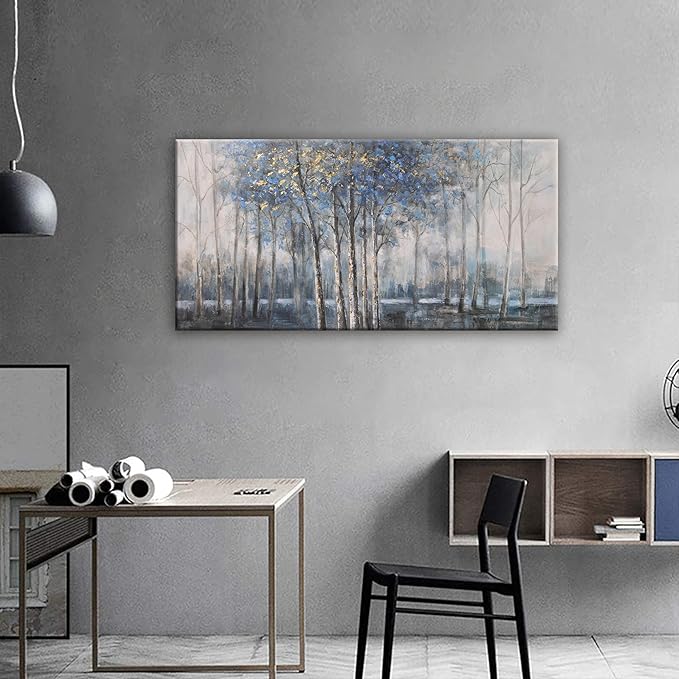 Canvas Wall Art Decor Modern Wall Art Decor Prints Gold Wall Art Pictures Wall Decor Blue Grey Misty Botanical Textured Artwork for Walls For Room Living Room Bedroom Office Wall Decor 20"X40"-Ruum Studio Home