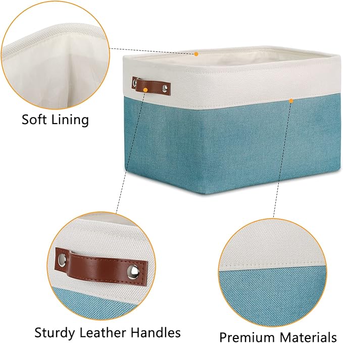 DULLEMELO Storage Baskets for Shelves, Fabric Collapsible Rectangular Storage Bins for Shelves, Closets, Nursery, Home, Empty Gift Baskets (3-Pack Medium-15 inch X 11 inch X 9.5 inch , White&Teal)-Ruum Studio Home