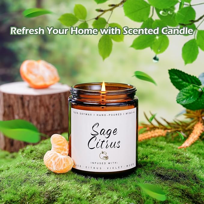 Auelife Scented Candle for Home | Sage Citrus Candle | Aromatherapy Candles - Soy Candles for Home Scented, Gifts for Women Men, Citrus Fragrance -7oz, Single Wick Made with Soy Wax-Ruum Studio Home