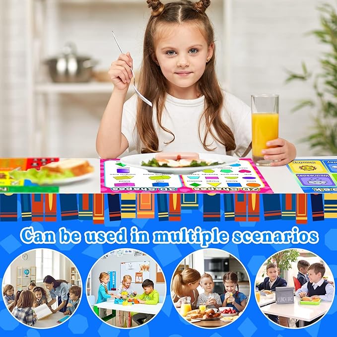 Educational Preschool Placemats for Kids Set of 6 Reusable Plastic Toddler Placemat Non Slip Washable Children Montessori Eat Table Mat for Nursery Homeschool Kindergarten Classroom Dining Table-Ruum Studio Home