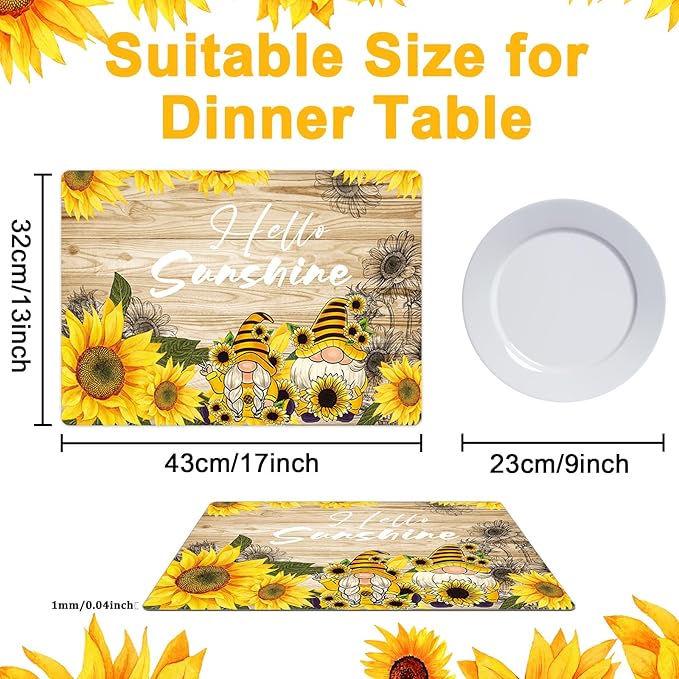 Sunflower Placemats Set of 6 Sunshine Plastic Table Mats Vintage Sunflower Theme Place Mats Summer Holiday Washable Table Placemats for Indoor Outdoor Party Kitchen Dining-Ruum Studio Home