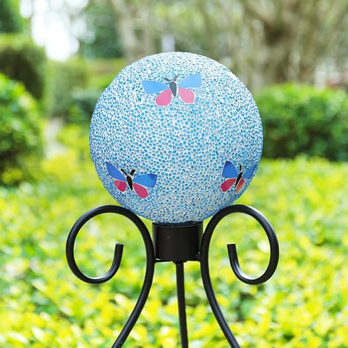 VCUTEKA Gazing Ball, 8" Glass Gazing Balls Sphere for Garden Lawn Outdoor Ornament Yard Decorative, Butterfly-Ruum Studio Home