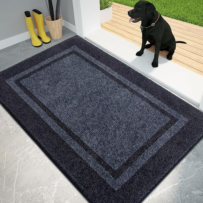 PURRUGS Dirt Trapping Door Mat 32" x 48", Non-Slip/Skid Machine Washable Entryway Rug, Shoes Scraper, Area Rug, Super Absorbent Welcome Mat for Muddy Wet Shoes and Paws, Bluish Grey & Charcoal-Ruum Studio Home