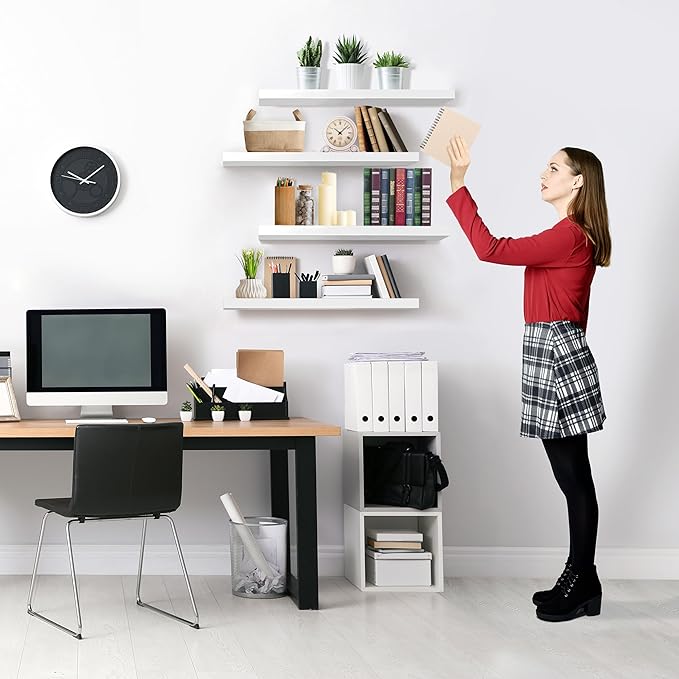 Sorbus Floating Shelves for Wall - 24" Bathroom Shelves, Wall Decor for Bedroom, Kitchen, Living Room, Home Decor & Book Storage - Mounted Floating Shelf with Invisible Brackets (White, 4 Pack)-Ruum Studio Home