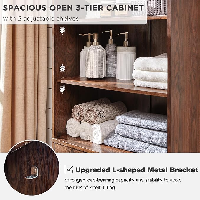 72" Tall Bathroom Storage Cabinet, Farmhouse Storage Cabinet with Adjustable Shelves, Barn Door & 2 Drawers, Cabinet for Bathroom, Living Room & Kitchen, Brown-Ruum Studio Home